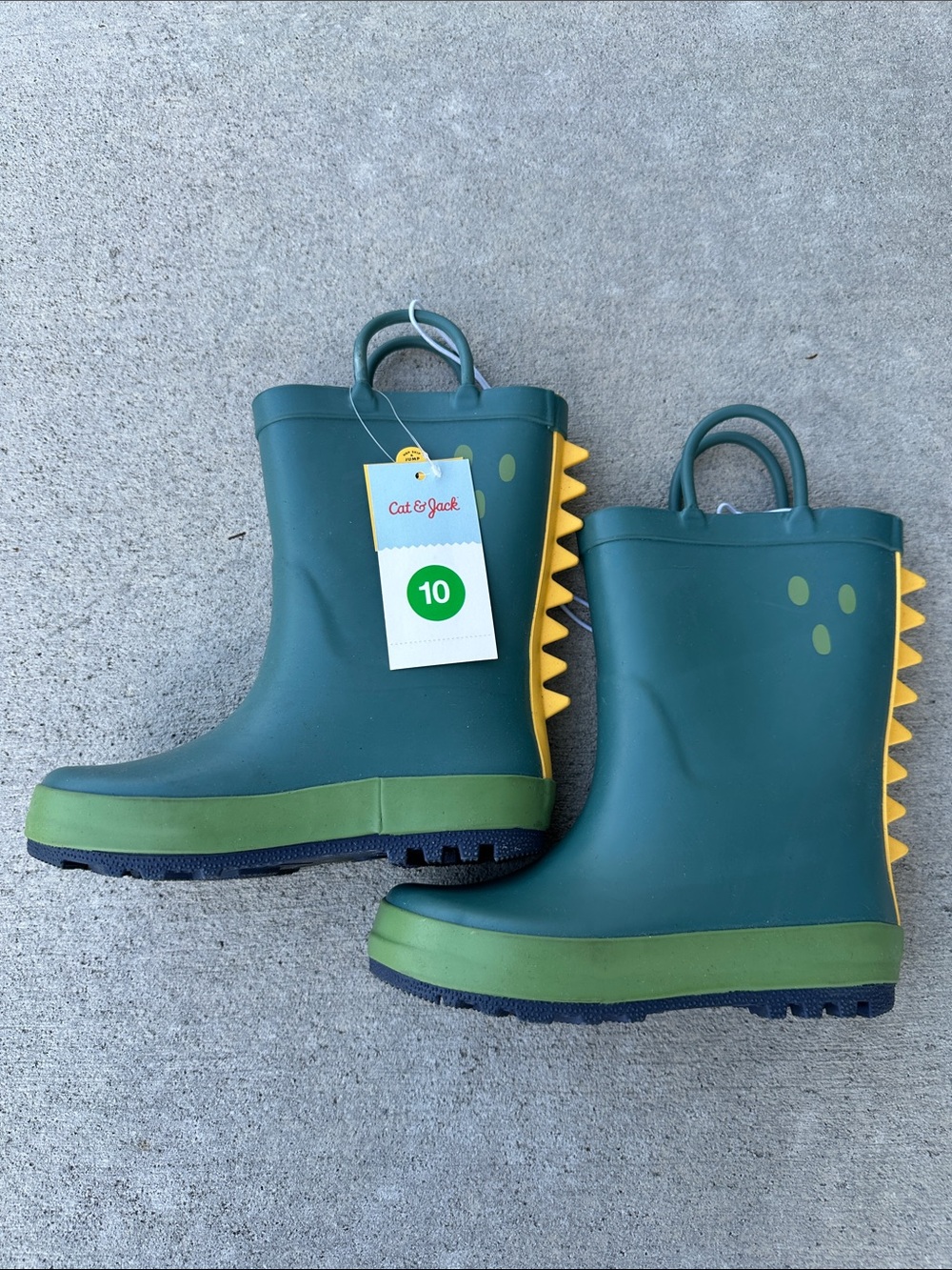 *NEW* Cat & Jack Green Kids Dinosaur Rain Boots with Yellow Spikes